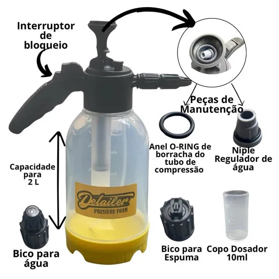 Pulverizador e Snow Foam Manual 3 em 1 Pressure Foam - Detailer (Capacidade 2 Litros)