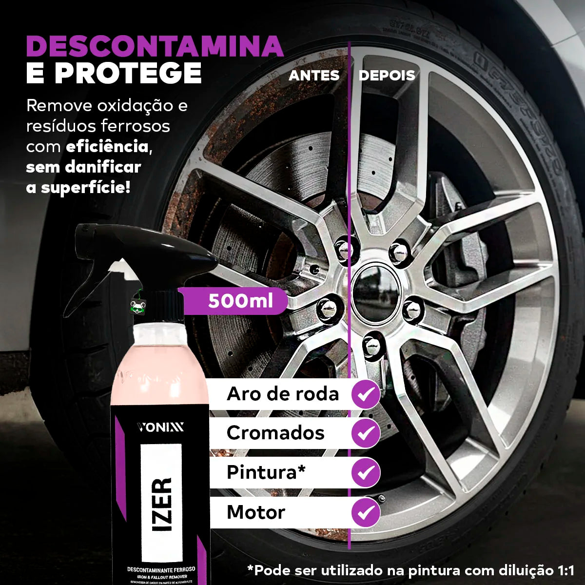 Decontaminante de Rodas e Superfícies Ferrosas Clean Wheels Izer 500ml – Vonixx